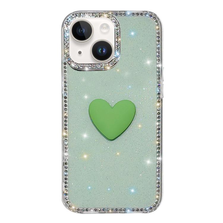 For iPhone 15 Flash Rhinestone Double-sided IMD Love Heart Phone Case