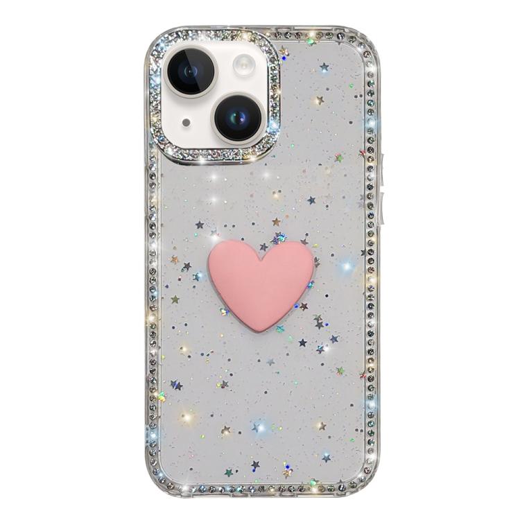 For iPhone 14 Flash Rhinestone Double-sided IMD Love Heart Phone Case