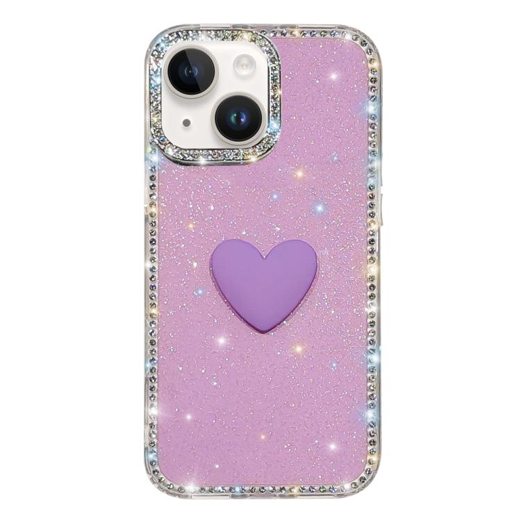 For iPhone 14 Flash Rhinestone Double-sided IMD Love Heart Phone Case