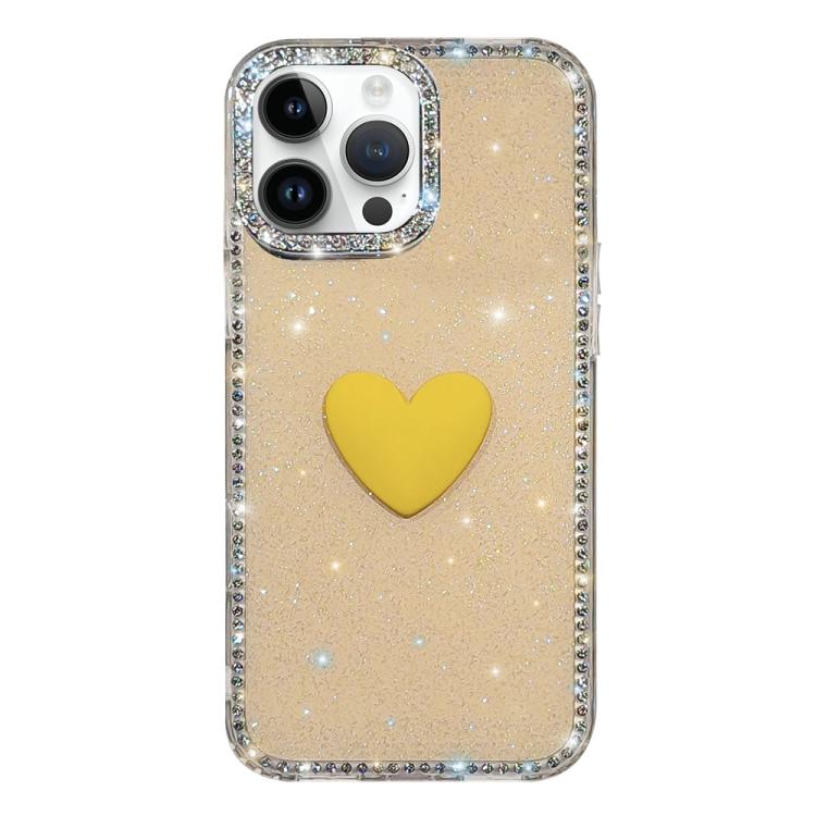 For iPhone 14 Pro Flash Rhinestone Double-sided IMD Love Heart Phone Case