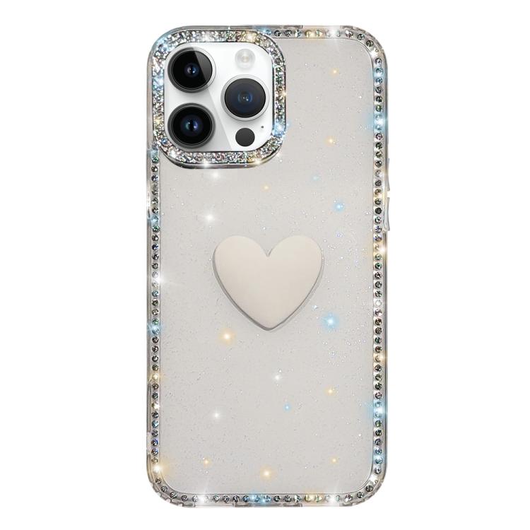 For iPhone 14 Pro Max Flash Rhinestone Double-sided IMD Love Heart Phone Case