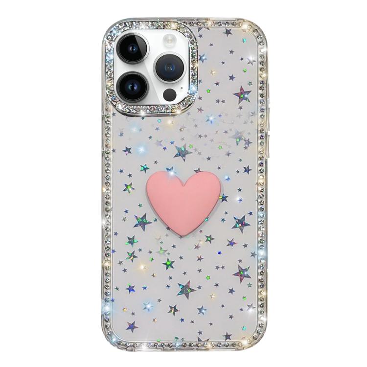 For iPhone 13 Pro Max Flash Rhinestone Double-sided IMD Love Heart Phone Case