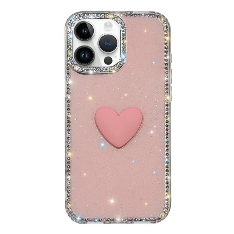 For iPhone 13 Pro Max Flash Rhinestone Double-sided IMD Love Heart Phone Case