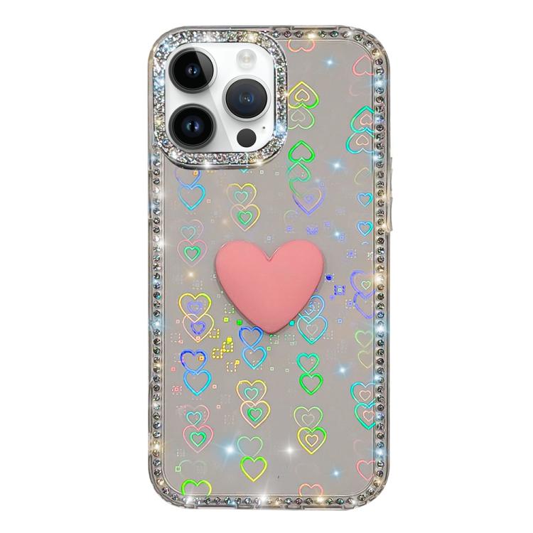 For iPhone 13 Pro Flash Rhinestone Double-sided IMD Love Heart Phone Case