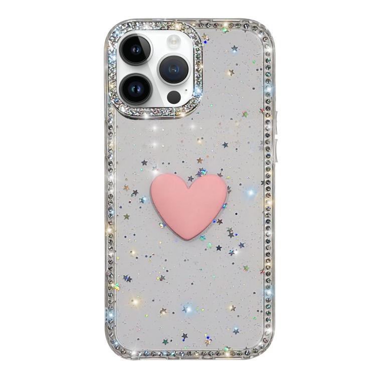 For iPhone 13 Pro Flash Rhinestone Double-sided IMD Love Heart Phone Case