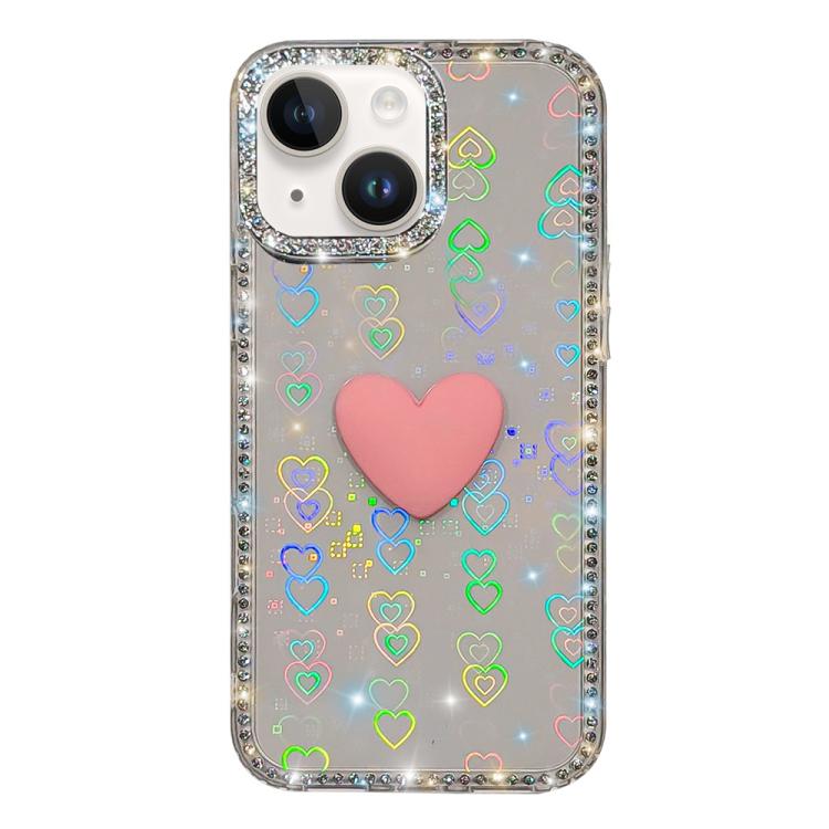 For iPhone 13 Flash Rhinestone Double-sided IMD Love Heart Phone Case