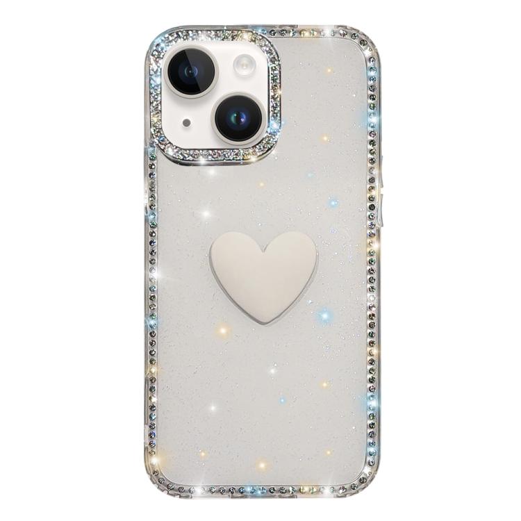 For iPhone 13 Flash Rhinestone Double-sided IMD Love Heart Phone Case