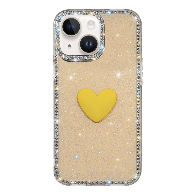 For iPhone 13 Flash Rhinestone Double-sided IMD Love Heart Phone Case