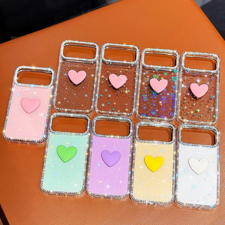 For iPhone 15 Pro Max Flash Rhinestone Double-sided IMD Love Heart Phone Case