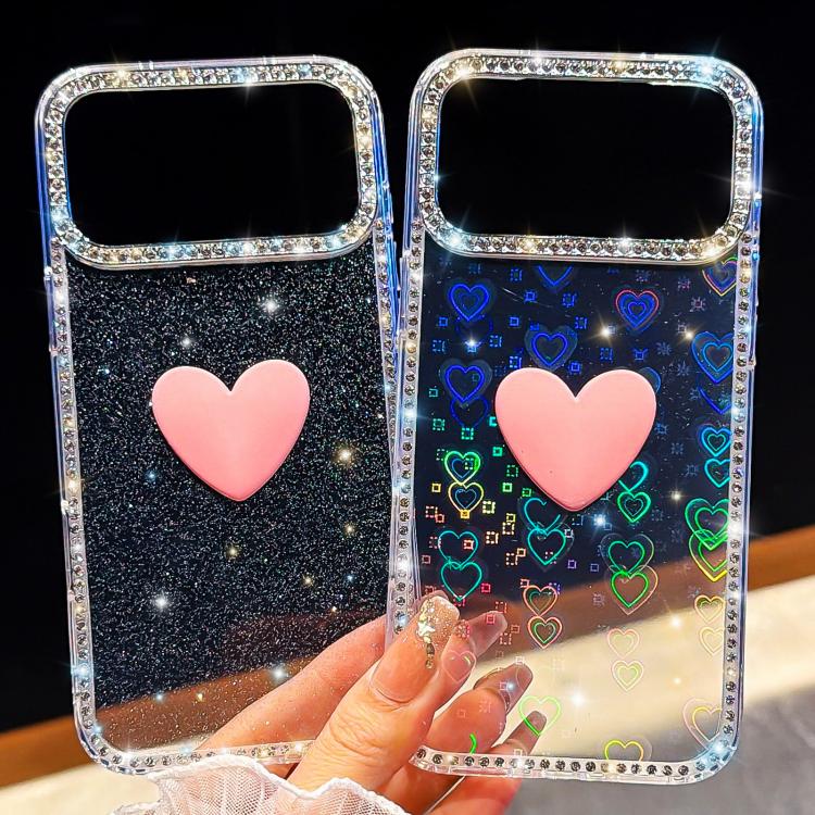 For iPhone 17 Pro Max Flash Rhinestone Double-sided IMD Love Heart Phone Case