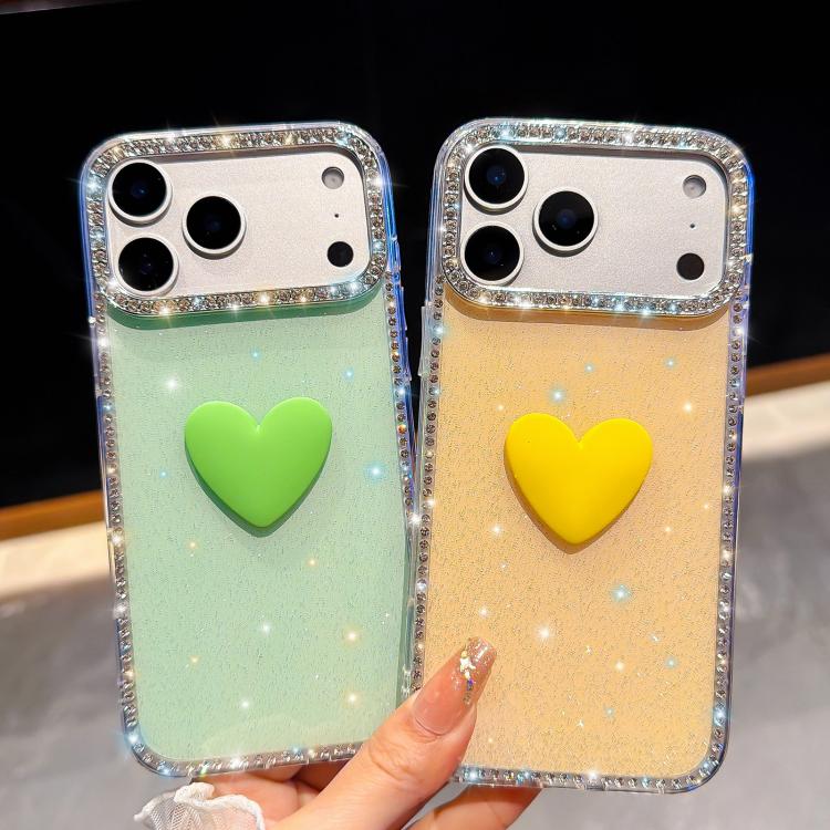 For iPhone 15 Pro Flash Rhinestone Double-sided IMD Love Heart Phone Case
