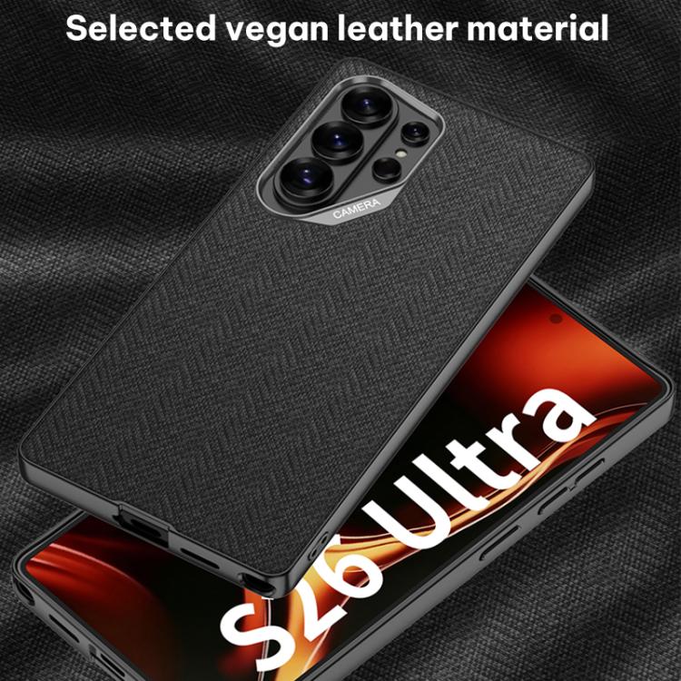 For Samsung Galaxy S26 Ultra 5G GKK Large Camera Hole Metal Paint Skin Feel Vegan Leather Nylon Fabric Phone Case, Without Pen