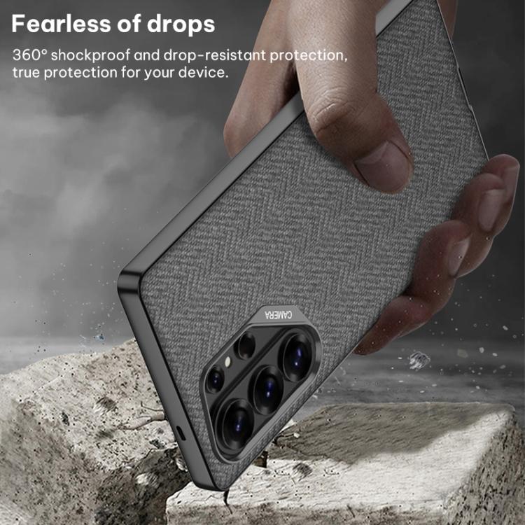 For Samsung Galaxy S26 Ultra 5G GKK Large Camera Hole Metal Paint Skin Feel Vegan Leather Nylon Fabric Phone Case, Without Pen