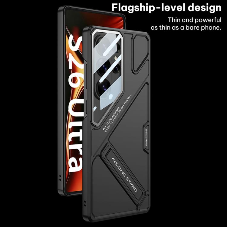 For Samsung Galaxy S26 Ultra 5G GKK Mech Style Ultra-thin Folding Holder Phone Case, Not Included Pen