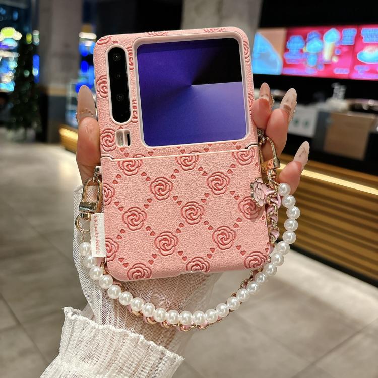 For Huawei Pura X Side Buckle Embossed Rose Phone Case with Bracelet