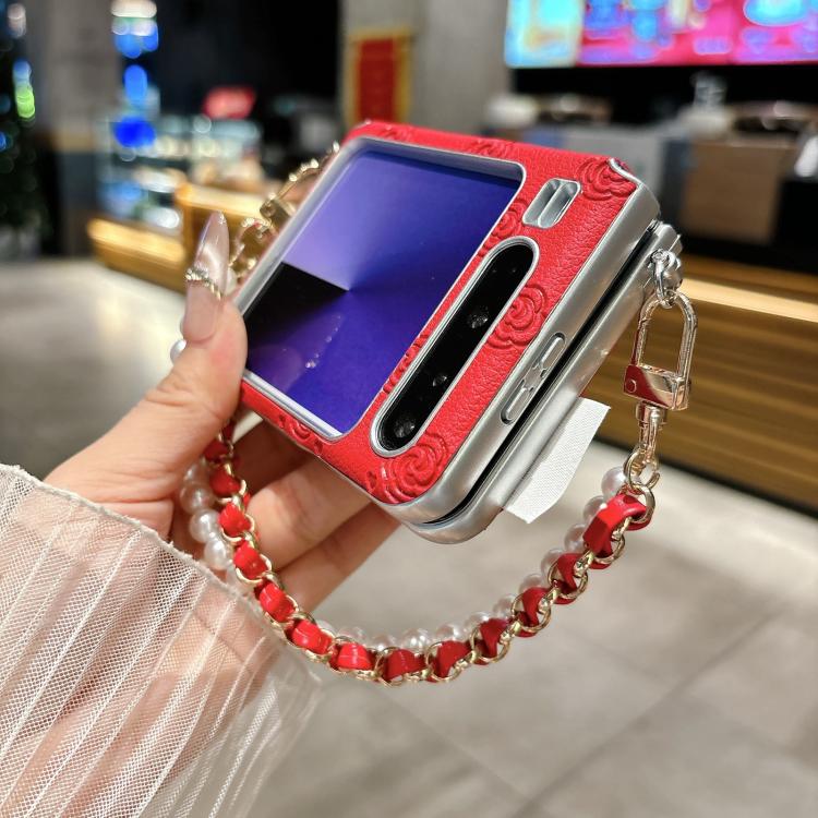 For Huawei Pura X Side Buckle Embossed Rose Phone Case with Bracelet