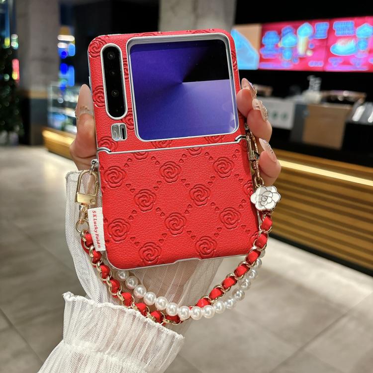 For Huawei Pura X Side Buckle Embossed Rose Phone Case with Bracelet