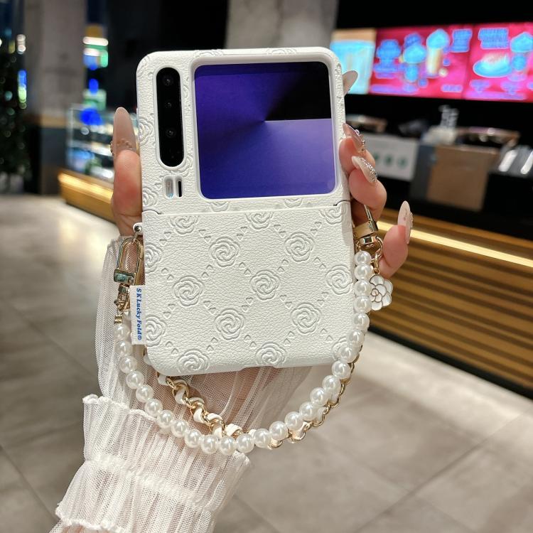 For Huawei Pura X Side Buckle Embossed Rose Phone Case with Bracelet