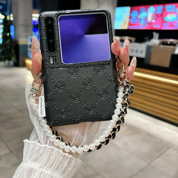 For Huawei Pura X Side Buckle Embossed Rose Phone Case with Bracelet