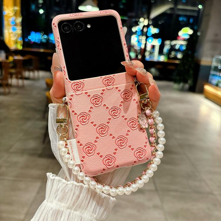 For Motorola Razr 50 / Razr 60 Side Buckle Embossed Rose Phone Case with Bracelet