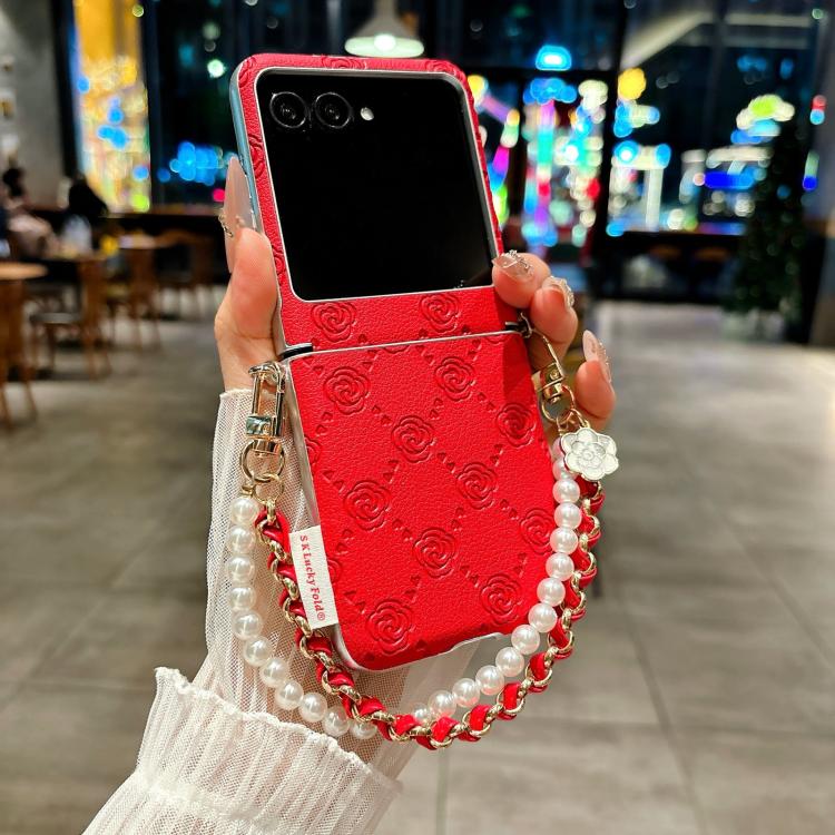For Motorola Razr 50 / Razr 60 Side Buckle Embossed Rose Phone Case with Bracelet