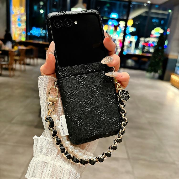 For Motorola Razr 50 / Razr 60 Side Buckle Embossed Rose Phone Case with Bracelet