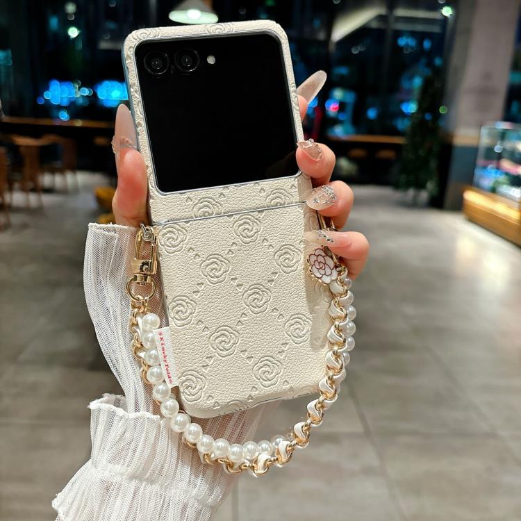 For Motorola Razr 50 / Razr 60 Side Buckle Embossed Rose Phone Case with Bracelet