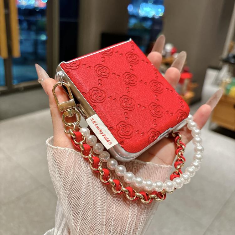 For Xiaomi Mix Flip2 Side Buckle Embossed Rose Phone Case with Bracelet