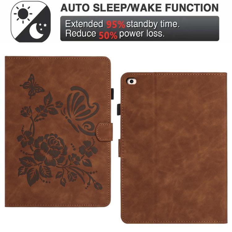 For iPad 9.7 2018 / 2017 Butterfly Loves Flowers Embossed Leather Smart Tablet Case