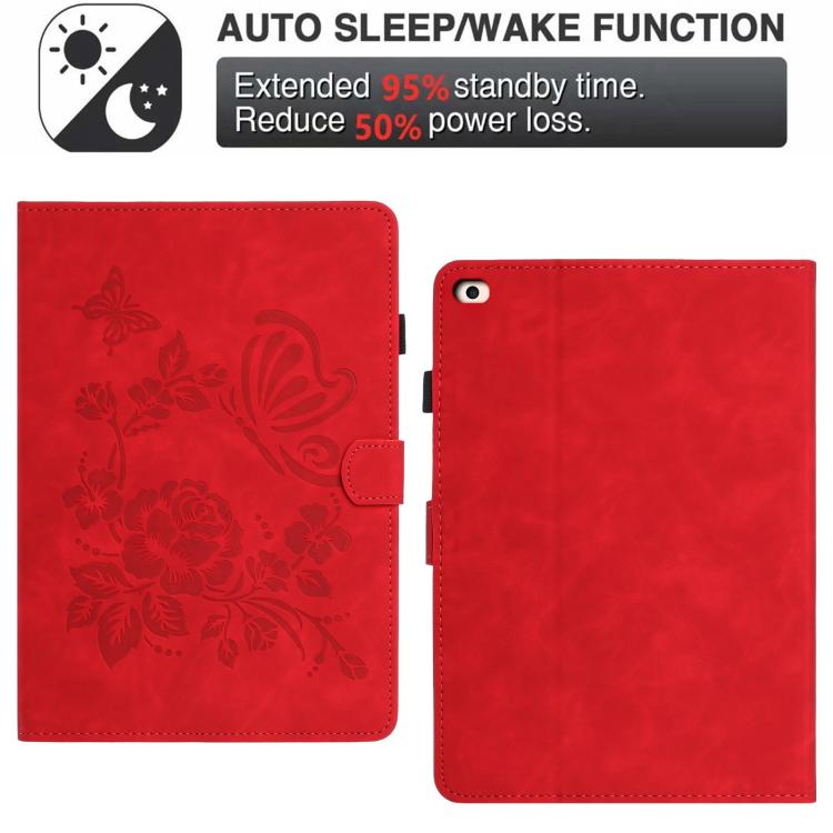 For iPad 9.7 2018 / 2017 Butterfly Loves Flowers Embossed Leather Smart Tablet Case