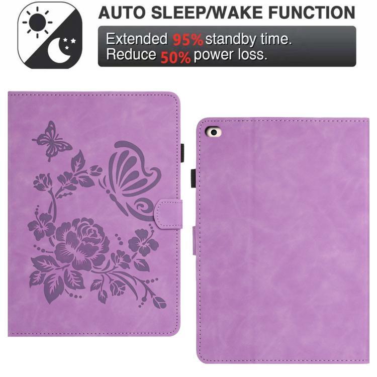 For iPad 9.7 2018 / 2017 Butterfly Loves Flowers Embossed Leather Smart Tablet Case