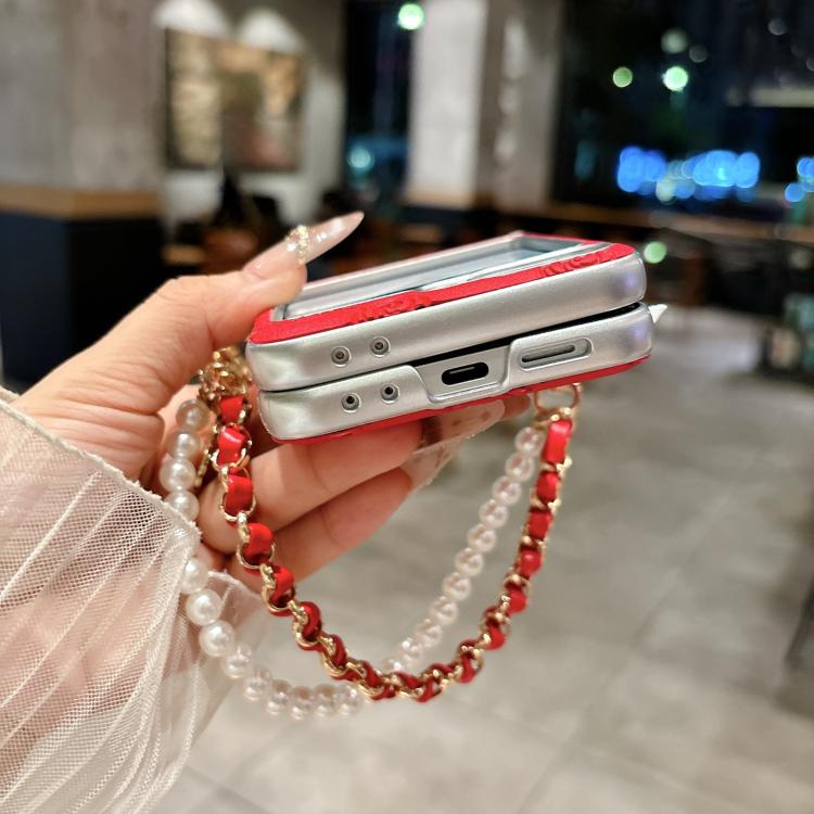 For Samsung Galaxy Z Flip5 Side Buckle Embossed Rose Phone Case with Bracelet