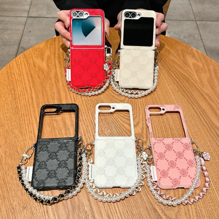For Samsung Galaxy Z Flip5 Side Buckle Embossed Rose Phone Case with Bracelet
