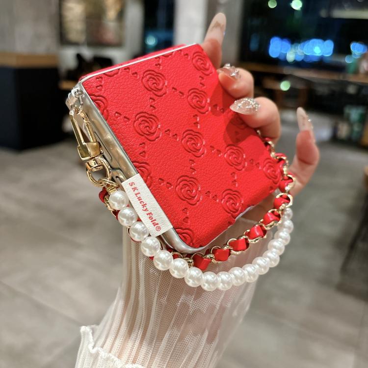 For Samsung Galaxy Z Flip5 Side Buckle Embossed Rose Phone Case with Bracelet