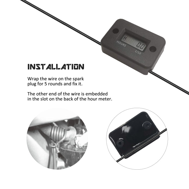 CS-1180A1 DJ-101 Motorcycle Motorboat ATV Petrol Engine Waterproof LCD Sensor Hour Meter Timer(Black)