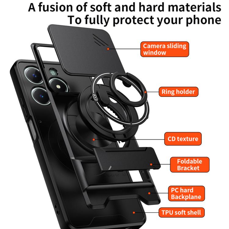 For Realme C61 4G Global / C63 Lens Sliding Window Multifunctional Magnetic Shockproof Phone Case