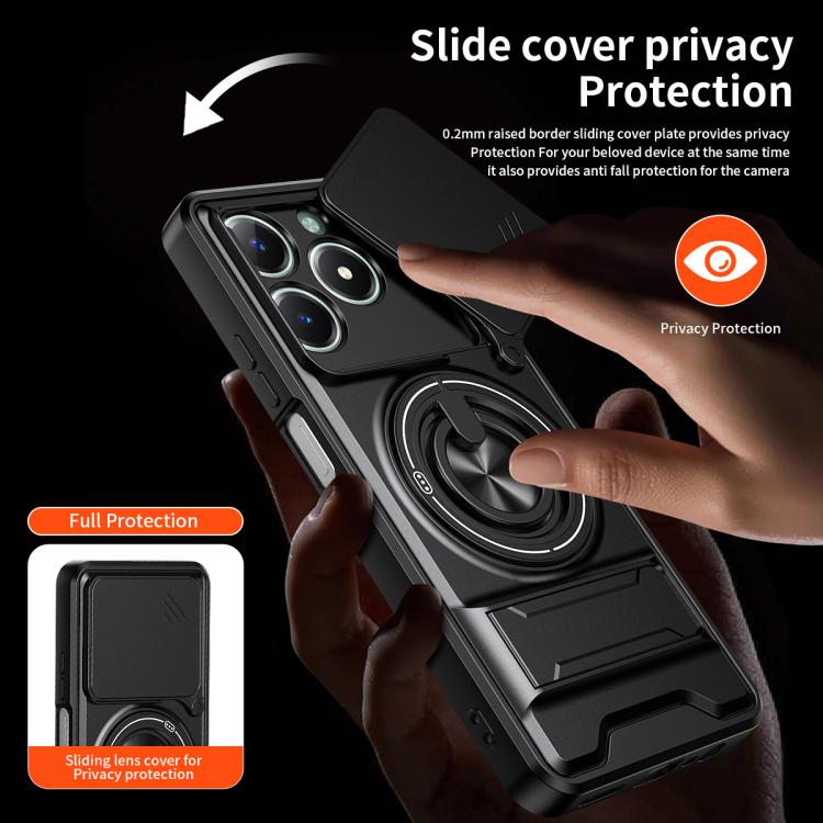 For Realme C61 4G Global / C63 Lens Sliding Window Multifunctional Magnetic Shockproof Phone Case