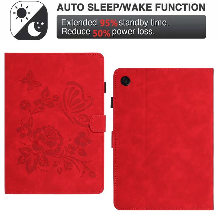 For Samsung Galaxy Tab A11+ / A9+ Butterfly Loves Flowers Embossed Leather Smart Tablet Case