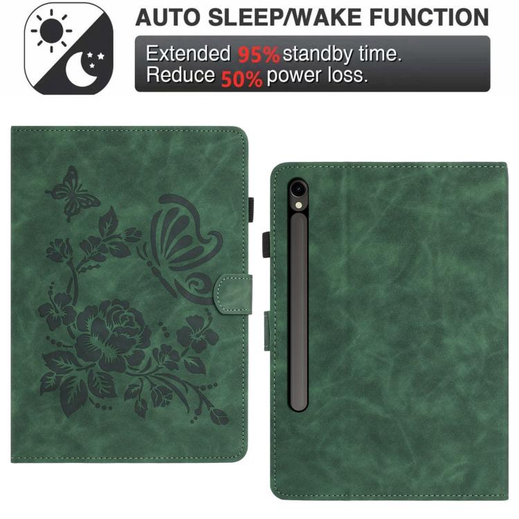 For Samsung Galaxy Tab S8 / S7 Butterfly Loves Flowers Embossed Leather Smart Tablet Case