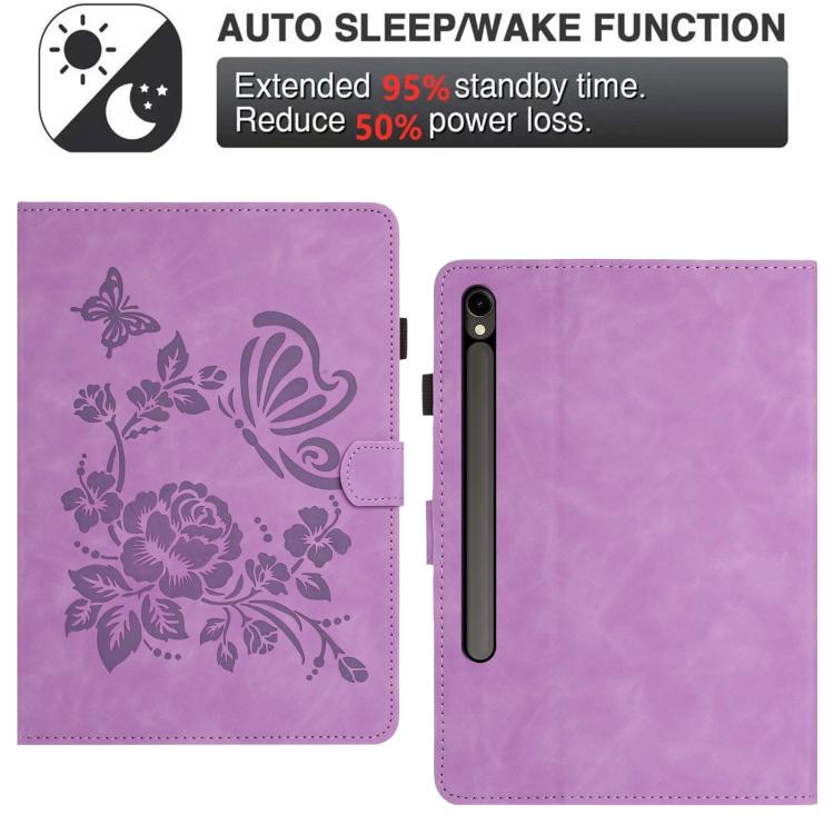 For Samsung Galaxy Tab S8 / S7 Butterfly Loves Flowers Embossed Leather Smart Tablet Case