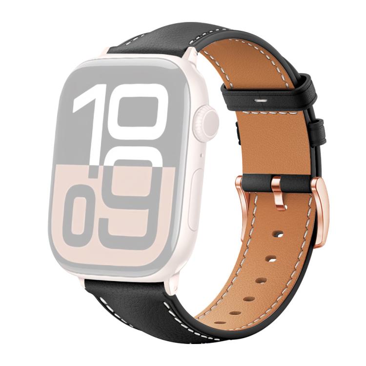 For Apple Watch 42 / 44 / 45 / 46 / 49mm xDfind Rose Gold Buckle Black Shark Fine Grain Vegan Leather Watch Band