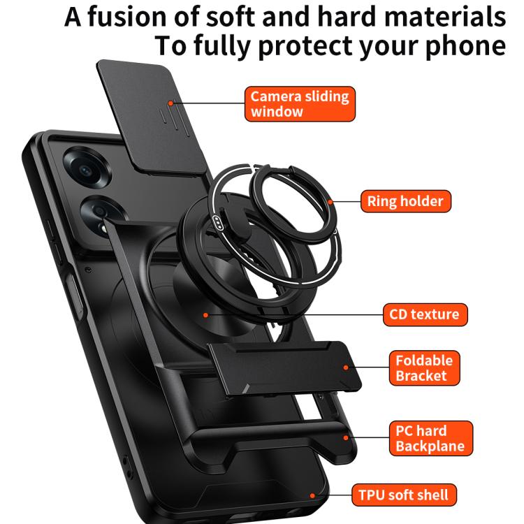 For OPPO A58 4G Lens Sliding Window Multifunctional Magnetic Shockproof Phone Case