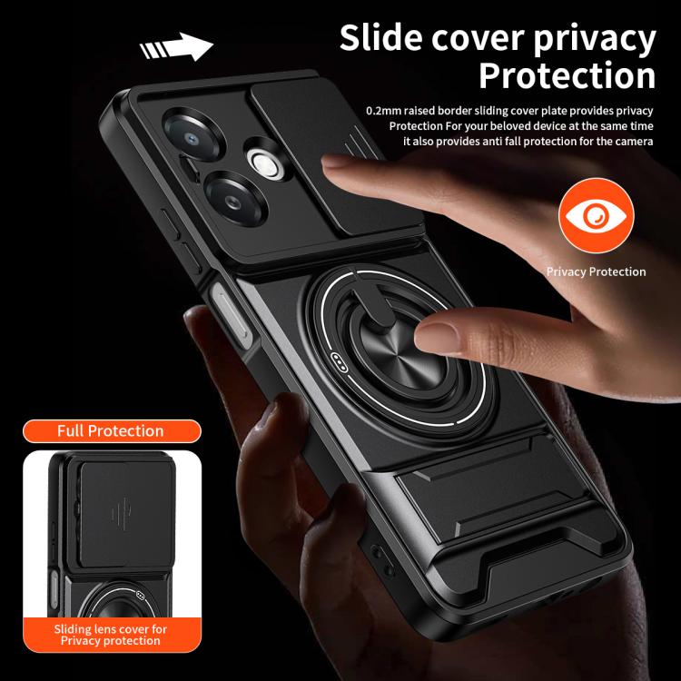 For OPPO A3x 5G India Lens Sliding Window Multifunctional Magnetic Shockproof Phone Case