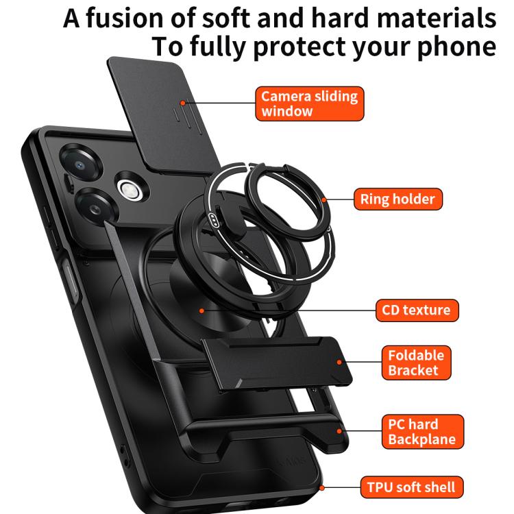 For OPPO A3x 5G India Lens Sliding Window Multifunctional Magnetic Shockproof Phone Case