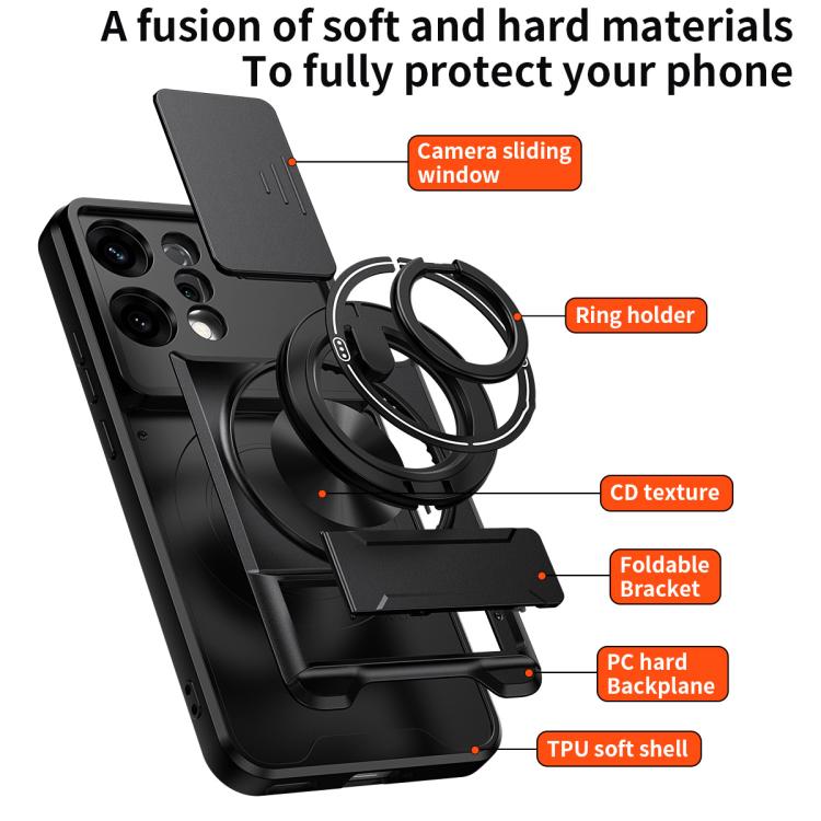 For OPPO Reno14 5G Global Lens Sliding Window Multifunctional Magnetic Shockproof Phone Case