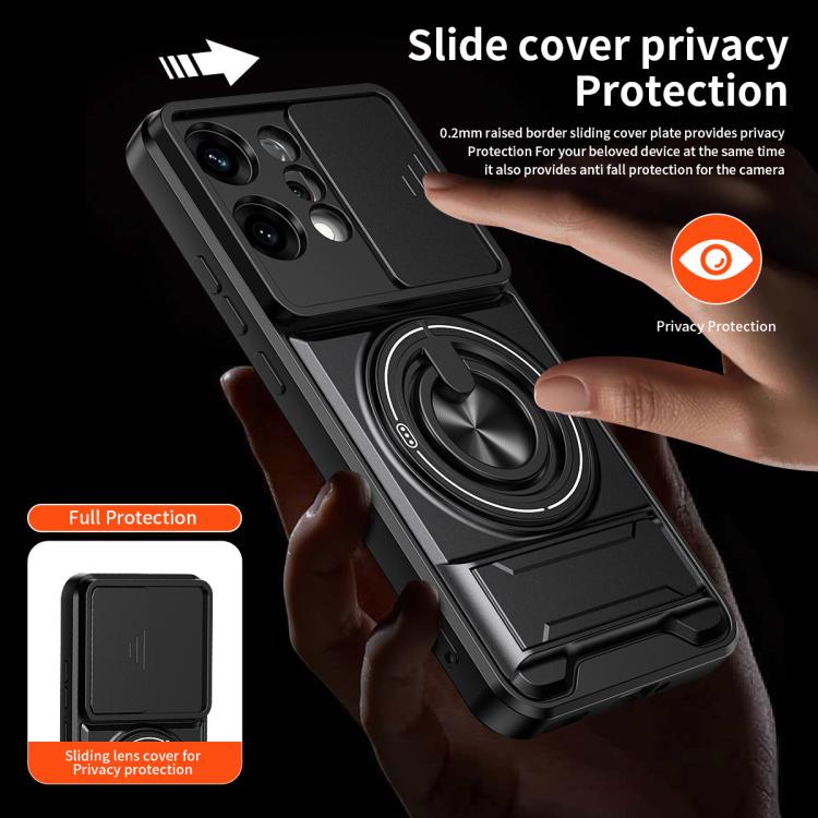 For OPPO Reno14 5G Global Lens Sliding Window Multifunctional Magnetic Shockproof Phone Case