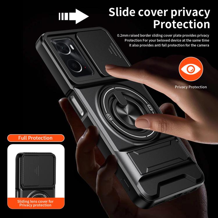 For OPPO A76 / A36 Lens Sliding Window Multifunctional Magnetic Shockproof Phone Case