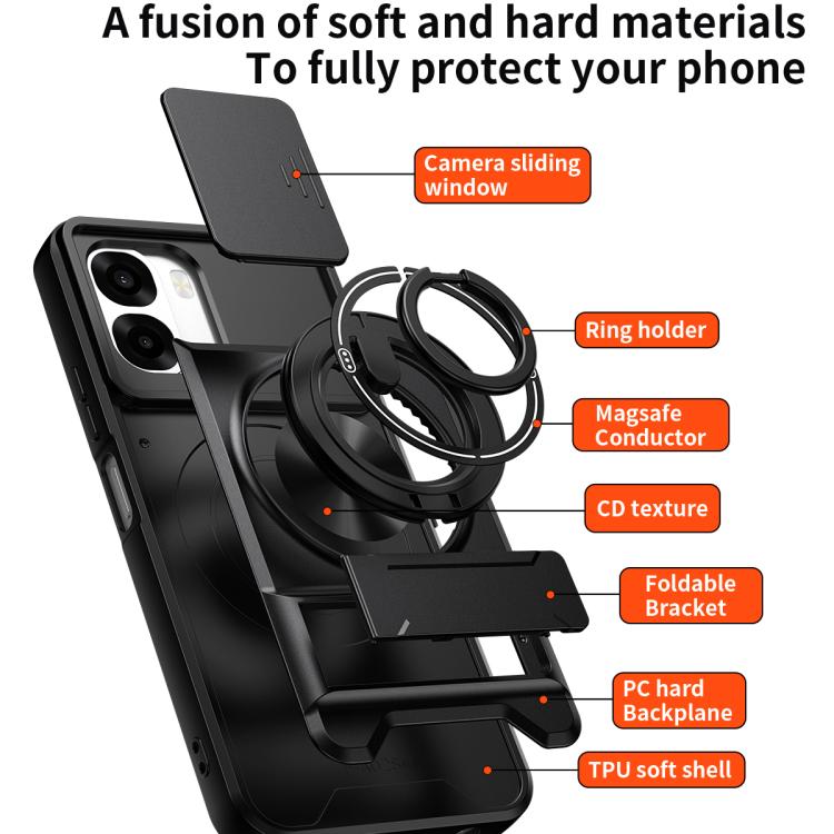 For OPPO A6x 4G / 5G Lens Sliding Window Multifunctional Magnetic Shockproof Phone Case