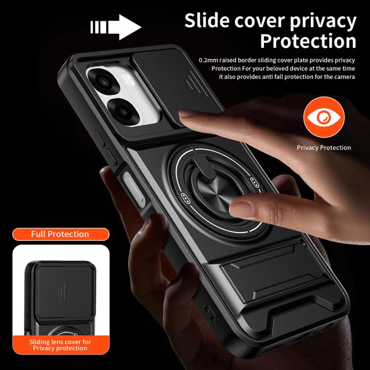 For OPPO A6x 4G / 5G Lens Sliding Window Multifunctional Magnetic Shockproof Phone Case