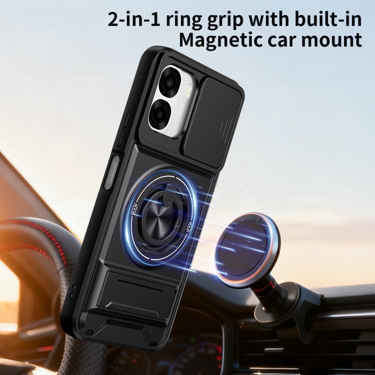 For OPPO A6x 4G / 5G Lens Sliding Window Multifunctional Magnetic Shockproof Phone Case